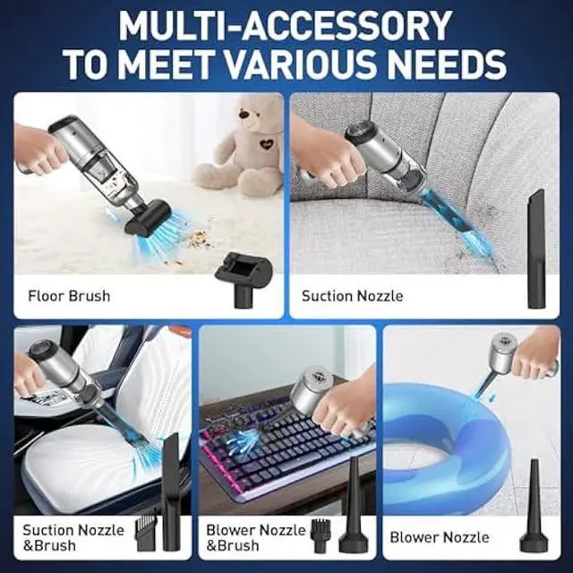 Alt view image 5 of 7 - AHNR Handheld Car Vacuum Cleaner Cordless with Brushless Motor, 20000PA High Power Vacuum Cleaner & Air Duster, 3 in 1 Keyboard Portable Mini Hand Held Vacuums Cleaner for Car Home