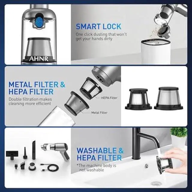 Alt view image 6 of 7 - AHNR Handheld Car Vacuum Cleaner Cordless with Brushless Motor, 20000PA High Power Vacuum Cleaner & Air Duster, 3 in 1 Keyboard Portable Mini Hand Held Vacuums Cleaner for Car Home