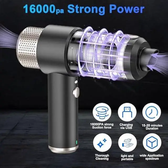 Alt view image 3 of 7 - Handheld Car Vacuum Cleaner,Vacuum Black Cleaner with LED Ligh,Air Duster, 16000PA PortableHand Held Vacuum Suitable for in car, Home,OutdoorsOffice, Pet Clean
