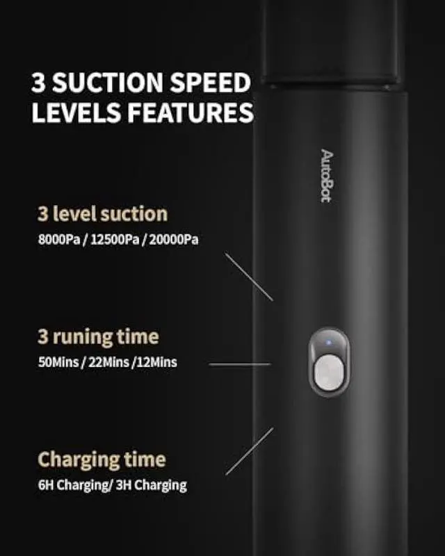 Alt view image 4 of 5 - AutoBot Car Vacuum Portable Cordless - 20000PA Handheld Vacuum for Pet Hair, 50 Min Runtime with 5 Attachments & Flexible Hose, 3Hr Fast Charge for Cars, Trucks, Home Cleaning (Type-C)