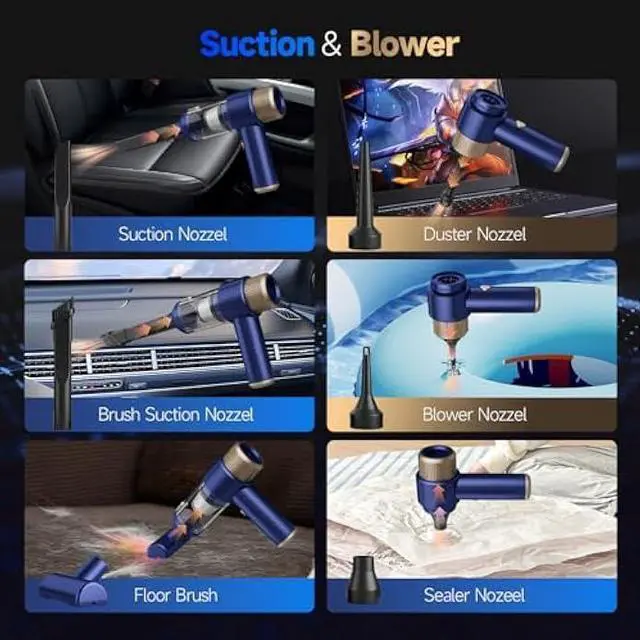 Alt view image 6 of 6 - Car Vacuum Cleaner, 16000PA Mini Car Vacuum Cordless Powerful, 7 in 1 Portable Handheld Vacuum Cordless with LED Light, Dual Filters, One-Touch Empty for Pet Hair, Home, Office