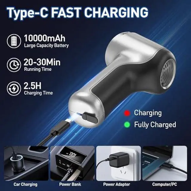 Alt view image 7 of 7 - AHNR Handheld Car Vacuum Cleaner Cordless with Brushless Motor, 20000PA High Power Vacuum Cleaner & Air Duster, 3 in 1 Keyboard Portable Mini Hand Held Vacuums Cleaner for Car Home