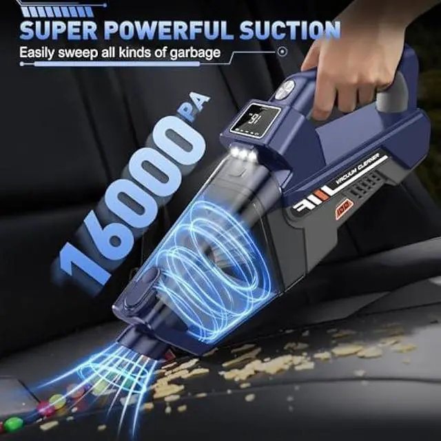 Alt view image 2 of 7 - JONYJ Handheld Vacuum Cordless, 16000PA High Power Car Vacuum Cleaner, Portable Hand Held Vacuum Cleaner with LED Light & Multi-Nozzles, Dust Buster Rechargeable for Home, Car, Office, Pets