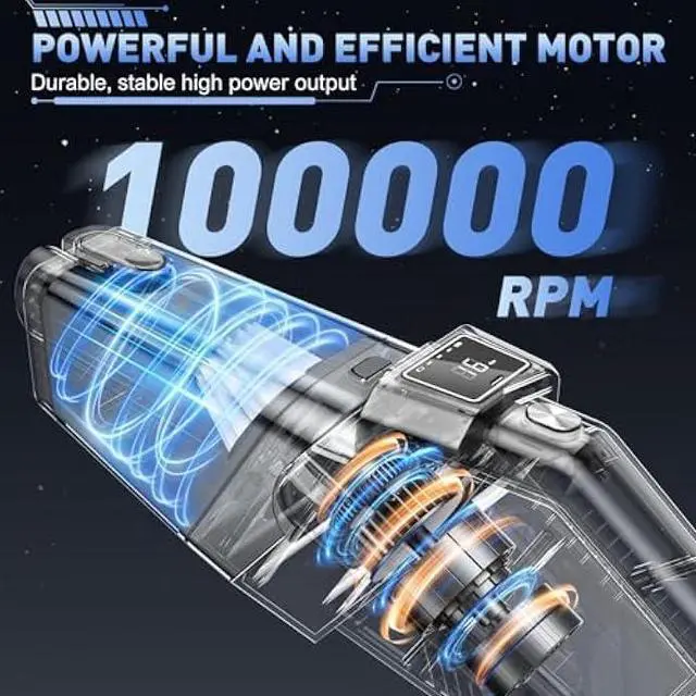 Alt view image 3 of 7 - JONYJ Handheld Vacuum Cordless, 16000PA High Power Car Vacuum Cleaner, Portable Hand Held Vacuum Cleaner with LED Light & Multi-Nozzles, Dust Buster Rechargeable for Home, Car, Office, Pets