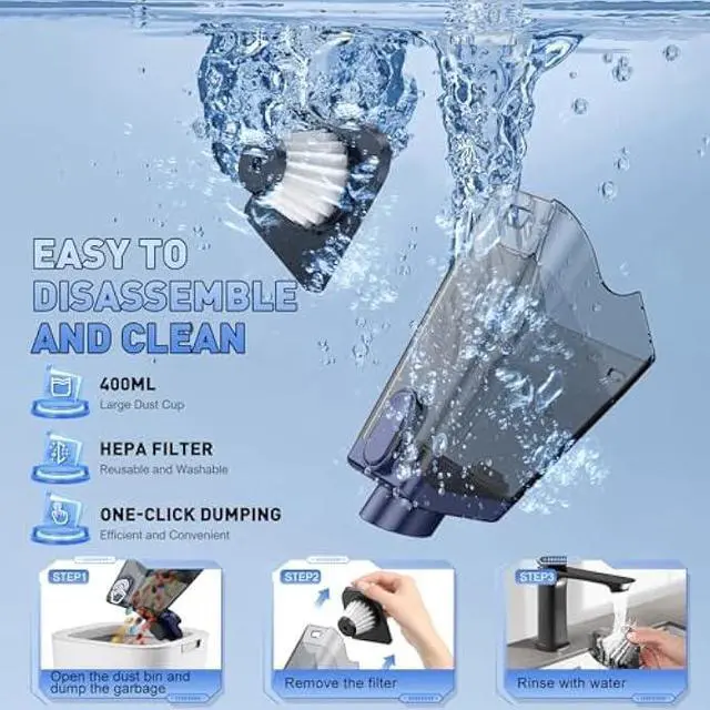 Alt view image 6 of 7 - JONYJ Handheld Vacuum Cordless, 16000PA High Power Car Vacuum Cleaner, Portable Hand Held Vacuum Cleaner with LED Light & Multi-Nozzles, Dust Buster Rechargeable for Home, Car, Office, Pets