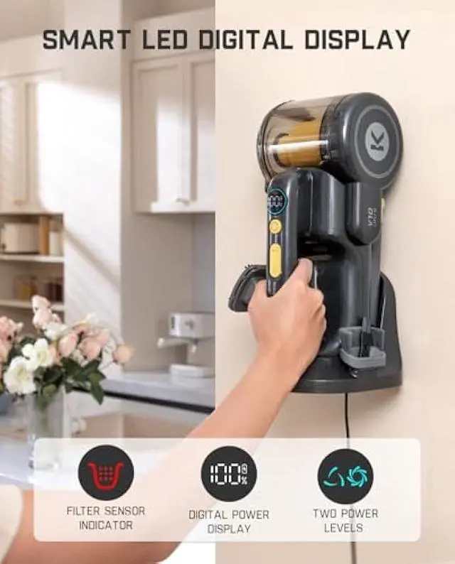 Alt view image 5 of 5 - Fanttik Fold V10 Ultra Deluxe Handheld Vacuum Cordless, 17kPa Suction Power, Charging Base, Pivot Nozzle, Up to 35 Mins Runtime, Smart LED Display, Cordless Dustbuster Vacuum for Home, Car