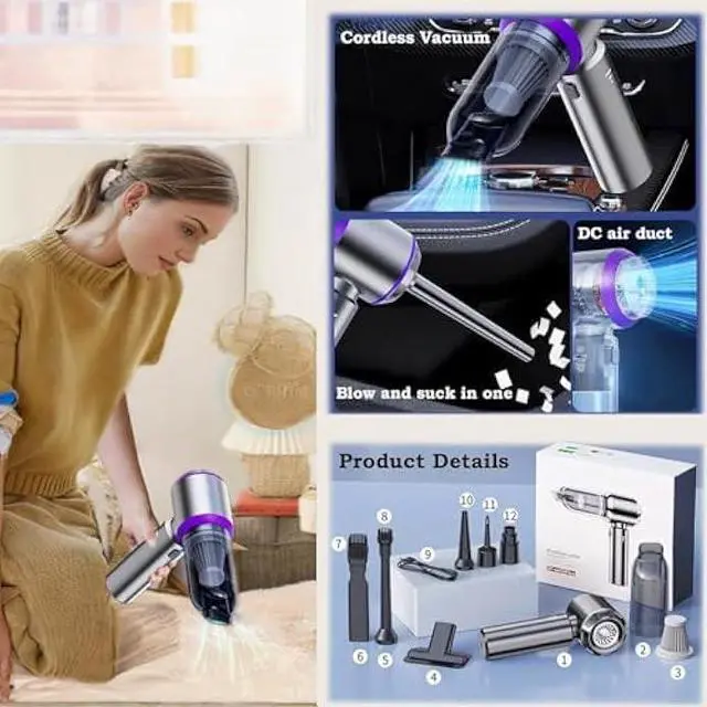 Alt view image 2 of 6 - Airified Pro Car Vacuum, 3 in 1 New Pro V2 Portable 29000 Pa Suction Air Blower/Car Vacuum, Rechargeable High Power Cordless Vacuum Cleaner for Home, Long Lasting Battery Mini Vacuum Cleaner