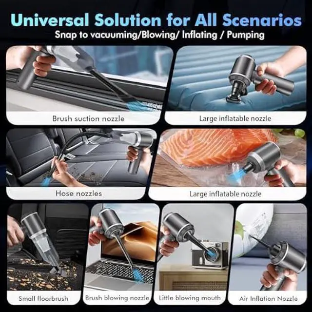 Alt view image 3 of 5 - 80,000RPM Cordless Car Vacuum & Air Duster 4-in-1 High Power 20000PA Handheld Blower/Pump with Brushless Motor, LED Power Display, 3 Speed for Home/Camping/Pet Hair (Silver)