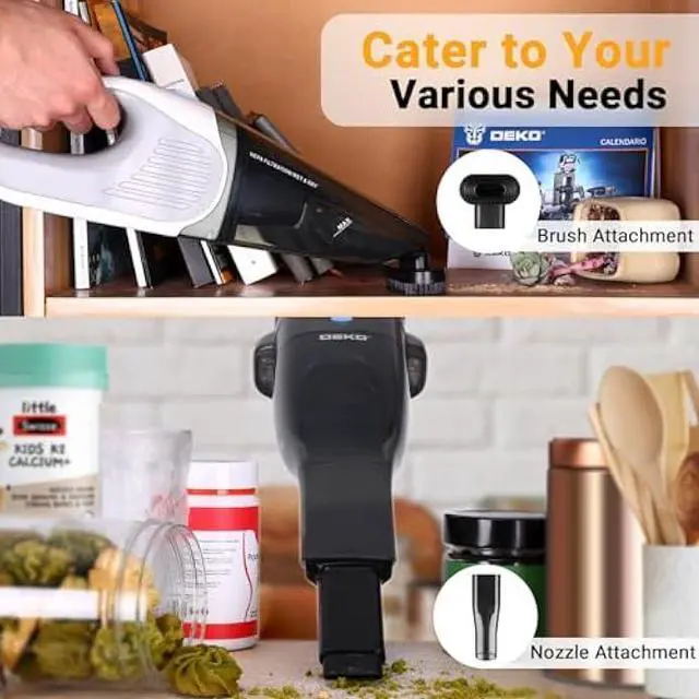 Alt view image 4 of 5 - DEKOPRO Cordless Handheld Portable Vacuum Cleaner, Small Rechargeable with 8000PA Powerful Suction, Car Vacuum with Multi Accessories to Clean Home, Pet Hair and Car, White