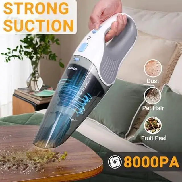 Alt view image 5 of 5 - DEKOPRO Cordless Handheld Portable Vacuum Cleaner, Small Rechargeable with 8000PA Powerful Suction, Car Vacuum with Multi Accessories to Clean Home, Pet Hair and Car, White