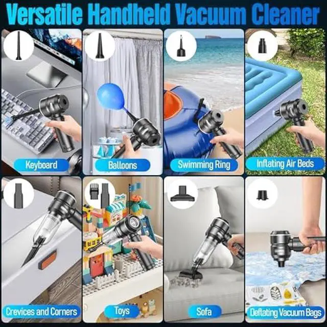 Alt view image 3 of 6 - Handheld Car Vacuum Cleaner Cordless,18000PA High Power Portable Vacuum Cleaner&Air Duster,3 Gear,7 in 1 Small Vacuum Cleaner Rechargeable,Mini Hand Held Vacuum for Car Home Office Keyboard