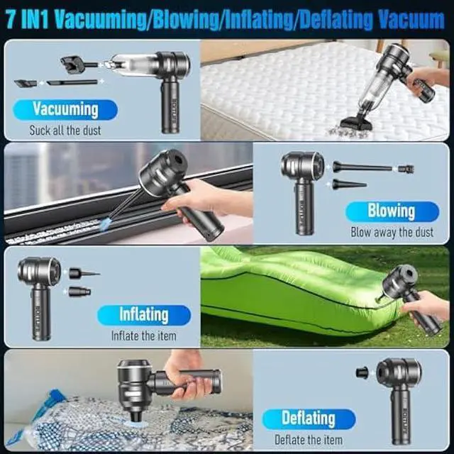 Alt view image 4 of 6 - Handheld Car Vacuum Cleaner Cordless,18000PA High Power Portable Vacuum Cleaner&Air Duster,3 Gear,7 in 1 Small Vacuum Cleaner Rechargeable,Mini Hand Held Vacuum for Car Home Office Keyboard