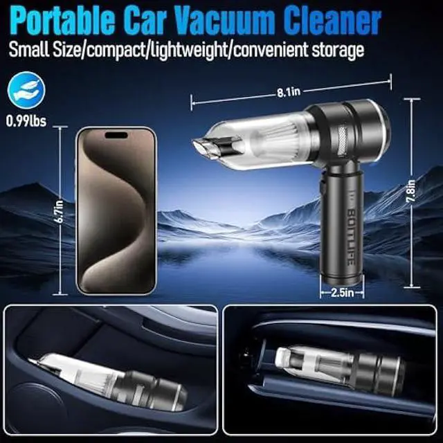 Alt view image 5 of 6 - Handheld Car Vacuum Cleaner Cordless,18000PA High Power Portable Vacuum Cleaner&Air Duster,3 Gear,7 in 1 Small Vacuum Cleaner Rechargeable,Mini Hand Held Vacuum for Car Home Office Keyboard