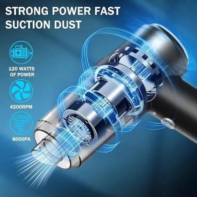 Alt view image 4 of 4 - Mini Vacuum Cleaner for,2 in 1 Keyboard Vacuum Cleaner Wireless Handheld,Car Vacuum with Brushless Motor High Power 120W Rechargeable Easy to Clean Car Interior (Black)