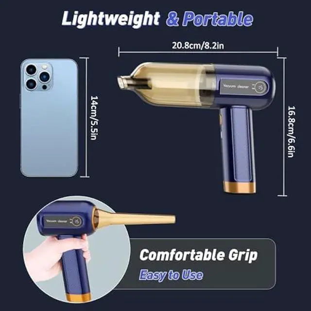 Alt view image 2 of 5 - Musclez Car Vacuum Cleaner, 15000PA Mini Portable Handheld Car Vacuum Rechargeable Dust Buster, Wireless Air Blower, LED Display Powerful Cordless Vacuum Cleaner for Home Pet Hair Office (Blue)