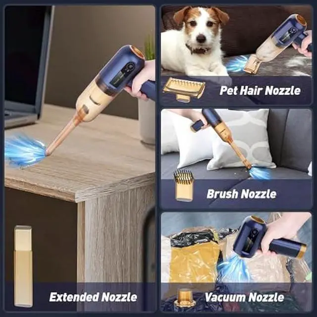 Alt view image 4 of 5 - Musclez Car Vacuum Cleaner, 15000PA Mini Portable Handheld Car Vacuum Rechargeable Dust Buster, Wireless Air Blower, LED Display Powerful Cordless Vacuum Cleaner for Home Pet Hair Office (Blue)