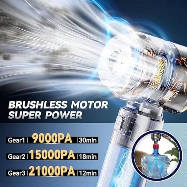 Alt view image 3 of 7 - Car Vacuum Portable Cordless, 21000PA Small Vacuums Cleaner High Power, 4 in 1 Mini Portable Vacuum Cordless with Brushless Motor for Car, Home, Office, Pet