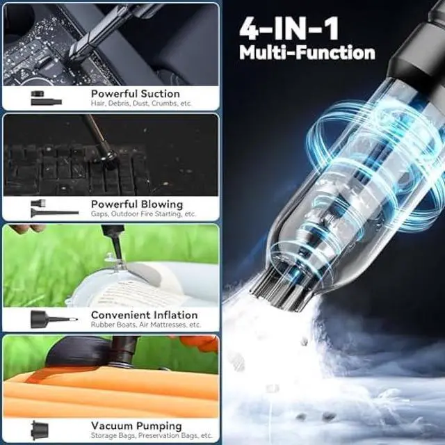 Alt view image 4 of 7 - Car Vacuum Portable Cordless, 21000PA Small Vacuums Cleaner High Power, 4 in 1 Mini Portable Vacuum Cordless with Brushless Motor for Car, Home, Office, Pet