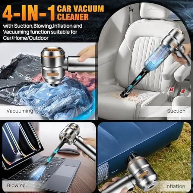 Alt view image 4 of 5 - Mini Car Vacuum Cleaner,20000PA 4-in-1 Cordless Handheld Vacuum Cleaner with 6000mAh Battery Brushless Motor Hand Held Vacuum Air Duster & Air Blower & Pump for Car,Office and Home Cleaning