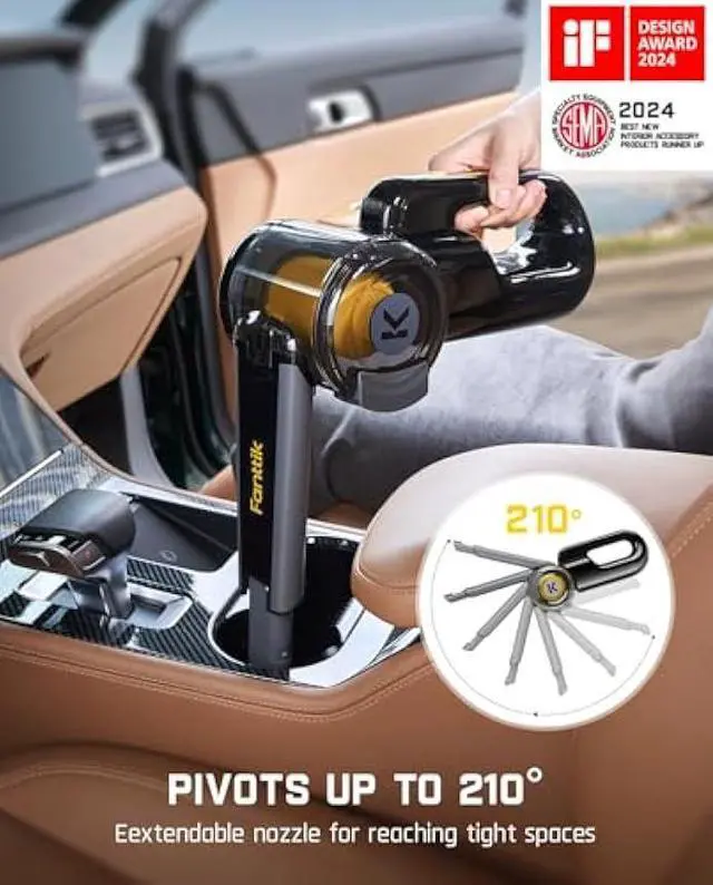 Alt view image 3 of 5 - Fanttik Fold V10 APEX Pivot Cordless Car Vacuum, 17000Pa Handheld Vacuum Suction Power, Smart LED Display, Portable for Car Home Pet (Deluxe with Flexible Hose&Pet Brush)