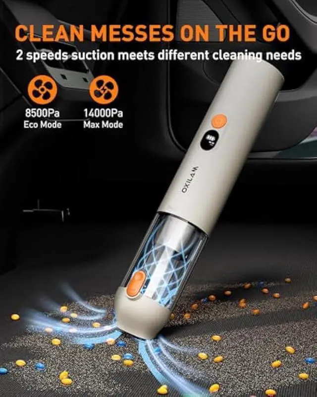 Alt view image 3 of 5 - OXILAM 4 in 1 Car Vacuum - Handheld Vacuum 14000PA High Power, Portable Cordless Small Vacuum, Blow & Suction 2 in 1, Up to 30 Mins Runtime, Multi-Nozzles, Vacuum Cleaner for Home, Pet, Car, Office