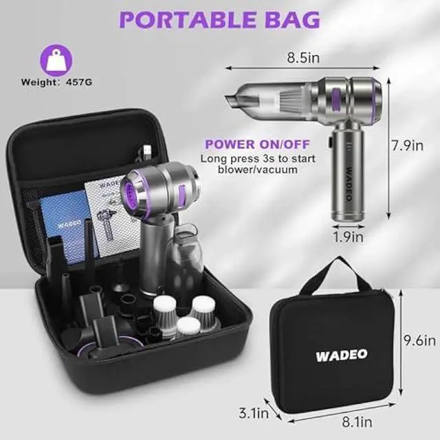 Alt view image 2 of 5 - WADEO Handheld Vacuum Cordless, 4-in-1 21000PA Brushless Car Vacuum & 210000RPM Air Duster 7500mAh Battery Air Blower Wireless Handheld Vacuum for Car, Office and Home Cleaning