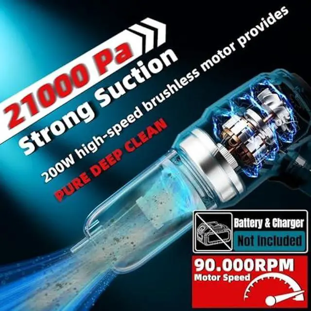 Alt view image 3 of 5 - 3 in 1 Handheld Car Vacuum Compatible with Makita 18V Battery with 21000pa Strong Suction, Handheld Vacuum Cordless & Blower with 200W Brushless Motor, Mini Vacuum Cleaner for Car, Home (No Battery)