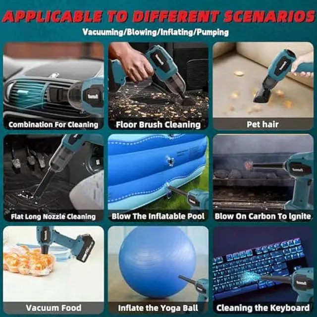 Alt view image 5 of 5 - 3 in 1 Handheld Car Vacuum Compatible with Makita 18V Battery with 21000pa Strong Suction, Handheld Vacuum Cordless & Blower with 200W Brushless Motor, Mini Vacuum Cleaner for Car, Home (No Battery)