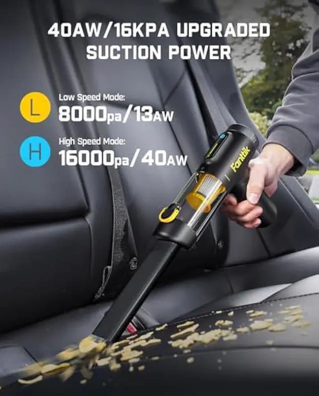 Alt view image 4 of 6 - Fanttik Slim V10 Mix Cordless Car Vacuum, 4 in 1 Handheld Air Duster, Color Smart LED Display, 16kPa Suction Power, Cordless Portable Mini Keyboard Vacuum for Car, Office Desk