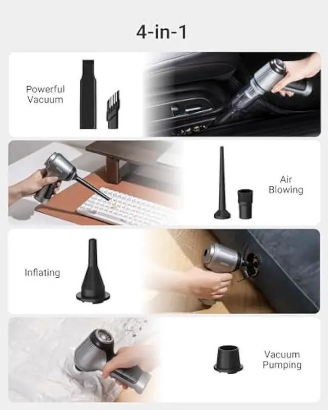 Alt view image 2 of 5 - Car Vacuum and Blower, 12000PA Handheld Vacuum Corless, 0.8lb Ultra-Light, 4-in-1 Rechargeable Small Vacuum Cleaner Potable for Car, Home, PC, Desktop, Pet Hair and Electronics