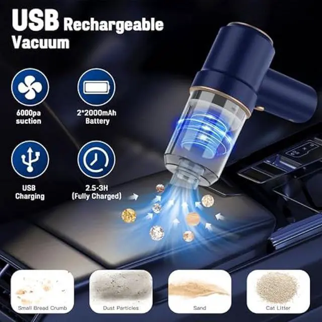 Alt view image 4 of 6 - Mini Vacuum Cleaner Cordless, Mini Handheld Vacuum, Small Car Vacuum with LED, Electric Air Duster & Vacuum Cleaner 2 in 1 Rechargeable, Portable Vacuum Cleaner for Home, Office and Car Cleaning