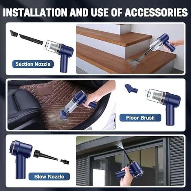 Alt view image 3 of 6 - Mini Vacuum Cleaner Cordless, Mini Handheld Vacuum, Small Car Vacuum with LED, Electric Air Duster & Vacuum Cleaner 2 in 1 Rechargeable, Portable Vacuum Cleaner for Home, Office and Car Cleaning