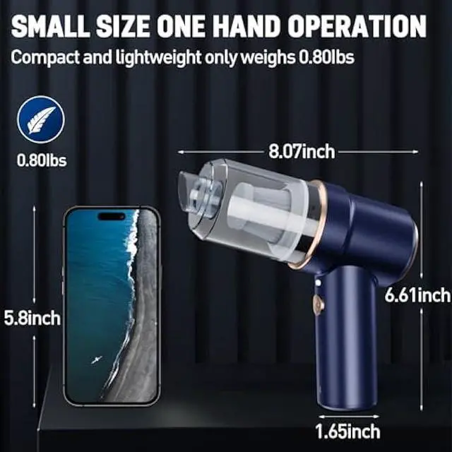 Alt view image 2 of 6 - Mini Vacuum Cleaner Cordless, Mini Handheld Vacuum, Small Car Vacuum with LED, Electric Air Duster & Vacuum Cleaner 2 in 1 Rechargeable, Portable Vacuum Cleaner for Home, Office and Car Cleaning