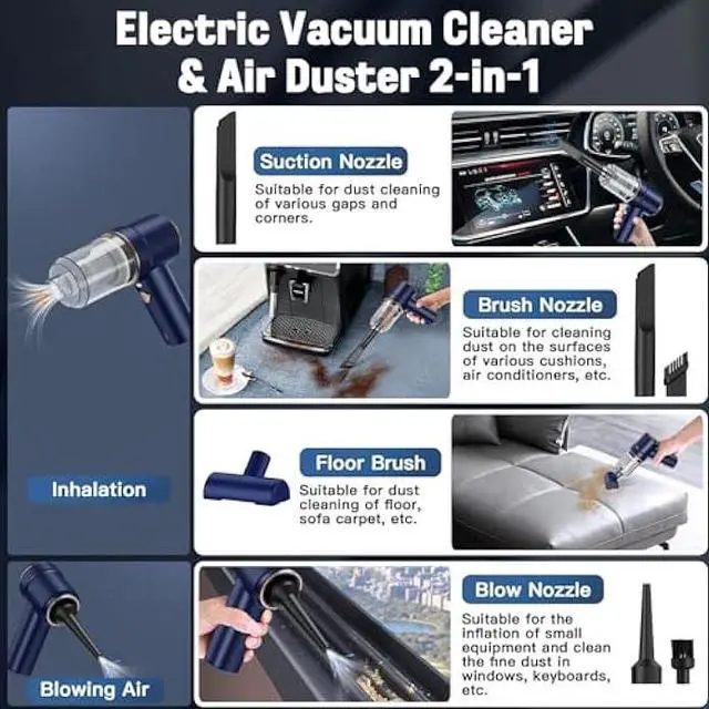 Alt view image 5 of 6 - Mini Vacuum Cleaner Cordless, Mini Handheld Vacuum, Small Car Vacuum with LED, Electric Air Duster & Vacuum Cleaner 2 in 1 Rechargeable, Portable Vacuum Cleaner for Home, Office and Car Cleaning