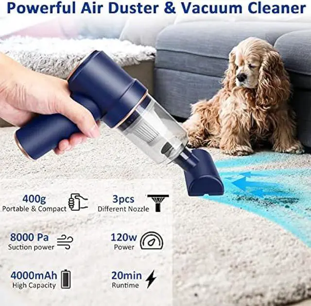 Alt view image 3 of 5 - 8Kpa Mini Handheld Vacuum Cleaner, 120W High Power Cordless Keyboard Vacuum, 2-in-1 Desk Vacuum & Air Duster with LED Light & Multi-Nozzles for Car, Computer, Sewing Machine
