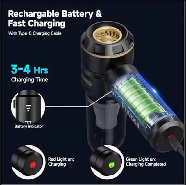 Alt view image 4 of 5 - Handheld Vacuum Cordless, Car Vacuum Cleaner with Brushless Motor, Strong Suction Vacuum & Compressed Air Dusters with LED Light, Wireless Mini Portable Hand Vacuum Blower for Home, Pet (Black)