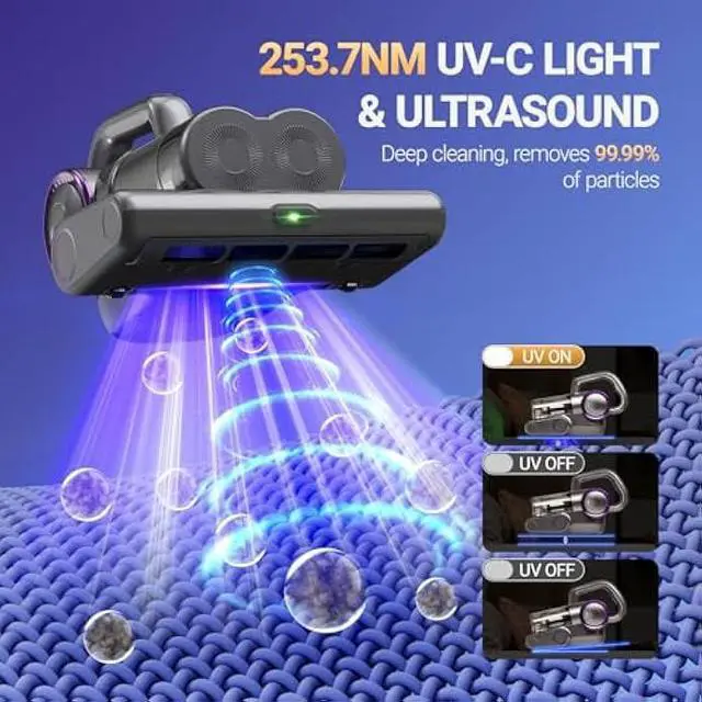 Alt view image 3 of 5 - FEPPO Mattress Vacuum Cleaner, 16Kpa Bed Vacuum Cleaner with 253.7nm UV-C Light, 140°F Heat, HEPA Filter & Ultrasonic, Versatile Handheld Vacuums for Bed, Sofa, Couch, Crib(Corded, 500W)