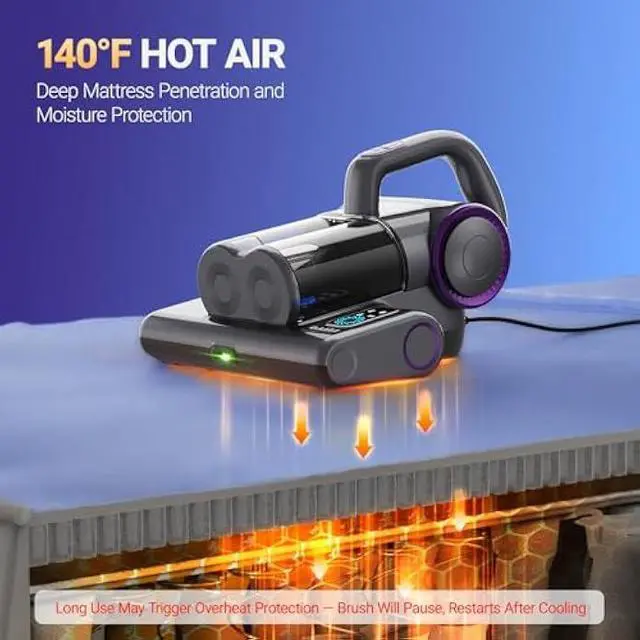 Alt view image 4 of 5 - FEPPO Mattress Vacuum Cleaner, 16Kpa Bed Vacuum Cleaner with 253.7nm UV-C Light, 140°F Heat, HEPA Filter & Ultrasonic, Versatile Handheld Vacuums for Bed, Sofa, Couch, Crib(Corded, 500W)