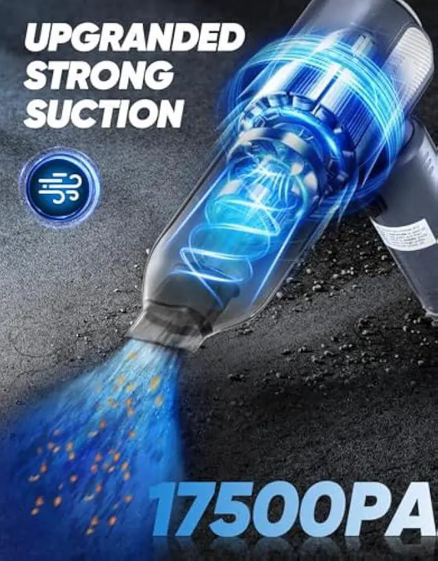 Alt view image 2 of 5 - Mini Vacuum Cleaner, Cordless Car Vacuum, 17500PA High Suction, 3 in 1 Handheld Vacuum, Vacuuming, Blowing, Inflating, Deflation, Portable Vaccum with HEPA Filter for Cars,Desktop,Home SW106