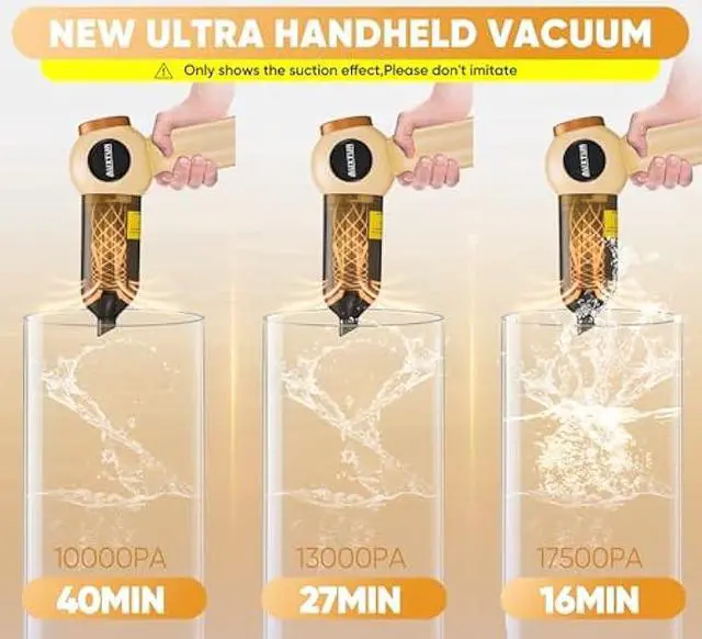 Alt view image 2 of 5 - Handheld Vacuum Cleaner Cordless - 18000PA Strong Suction Rechargeable, 3-Speed Adjustable Portable Mini Dust Buster for Pet Hair, Car Detailing, Home, Office & Car Cleaning