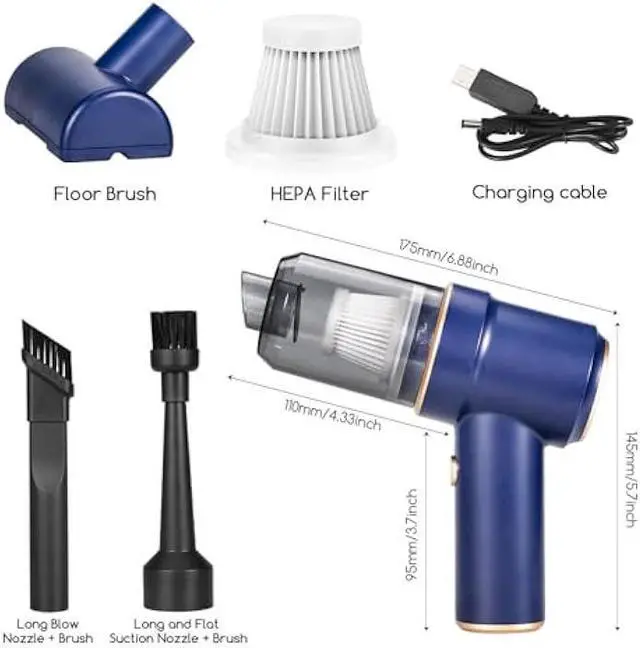 Alt view image 2 of 6 - Car Vacuum Handheld Cordless Bug Vacuum Catcher for Adults, Rechargeable Vacuum Cleaner Air Duster with LED Light Multi-Nozzles for Car Home Office Garden Bug Sucker for Spider Beetle Insect (Blue)