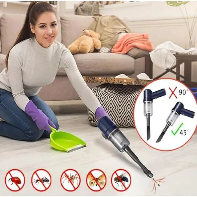 Alt view image 4 of 6 - Car Vacuum Handheld Cordless Bug Vacuum Catcher for Adults, Rechargeable Vacuum Cleaner Air Duster with LED Light Multi-Nozzles for Car Home Office Garden Bug Sucker for Spider Beetle Insect (Blue)