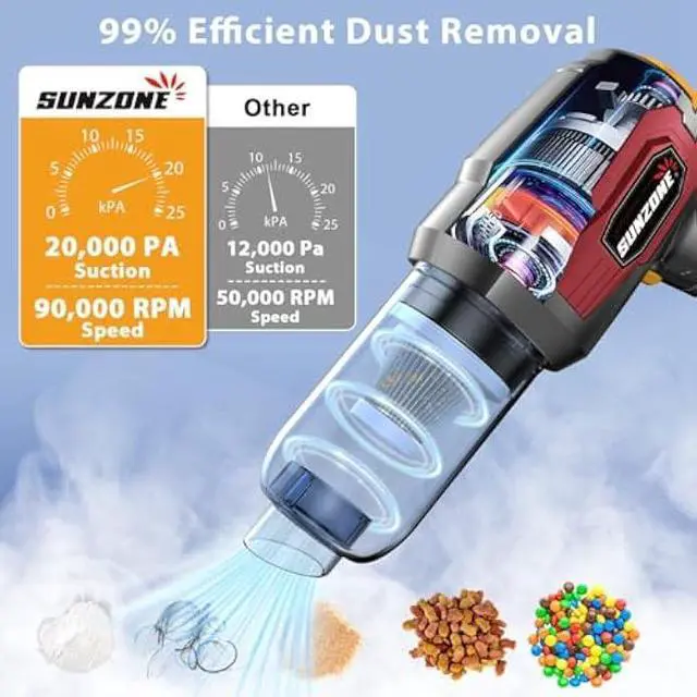 Alt view image 3 of 6 - sunzone Handheld Car Vacuum Cleaner, Cordless Vacuum Cleaner with 20KPa Powerful Suction and Blower, Portable Hand Held Vacuum with Multi-Nozzles for Car, Home, Office, Pet (Red)