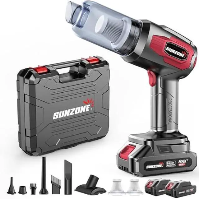 Main image of sunzone Handheld Car Vacuum Cleaner, Cordless Vacuum Cleaner with 20KPa Powerful Suction and Blower, Portable Hand Held Vacuum with Multi-Nozzles for Car, Home, Office, Pet (Red)
