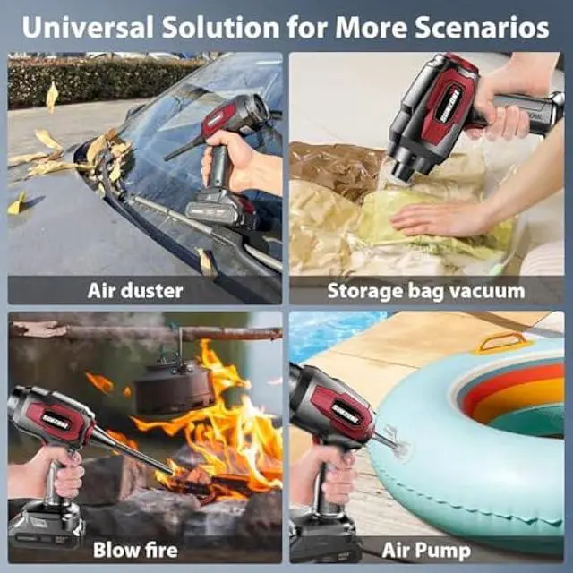 Alt view image 5 of 6 - sunzone Handheld Car Vacuum Cleaner, Cordless Vacuum Cleaner with 20KPa Powerful Suction and Blower, Portable Hand Held Vacuum with Multi-Nozzles for Car, Home, Office, Pet (Red)