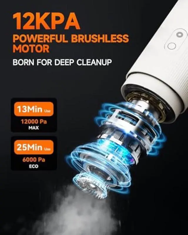 Alt view image 6 of 6 - BASA Handheld Car Vacuum Cleaner, 12000Pa 4-in-1 Cordless Vacuum Cleaner and Air Duster, Mini Portable Vacuum with 25-Min Runtime, HEPA Filter and Multi-Nozzles for Car, Home, Office, Pet