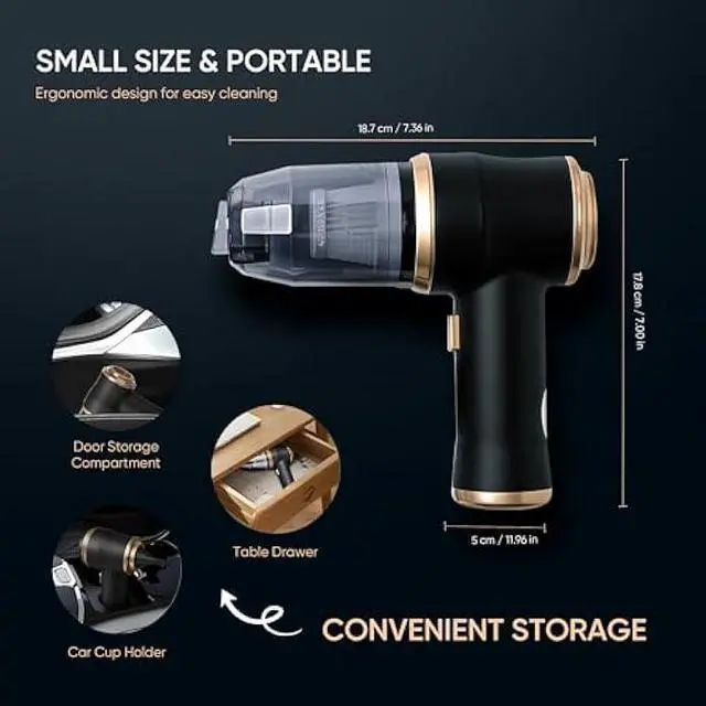 Alt view image 2 of 5 - ThomasWorth Handheld Vacuum Cleaner for Car with Strong 15000Pa Suction, 3-in-1 Mini Car Vacuum Cordless Rechargeable with 120W Motor Air Duster and Pump for Deep Cleaning Anywhere