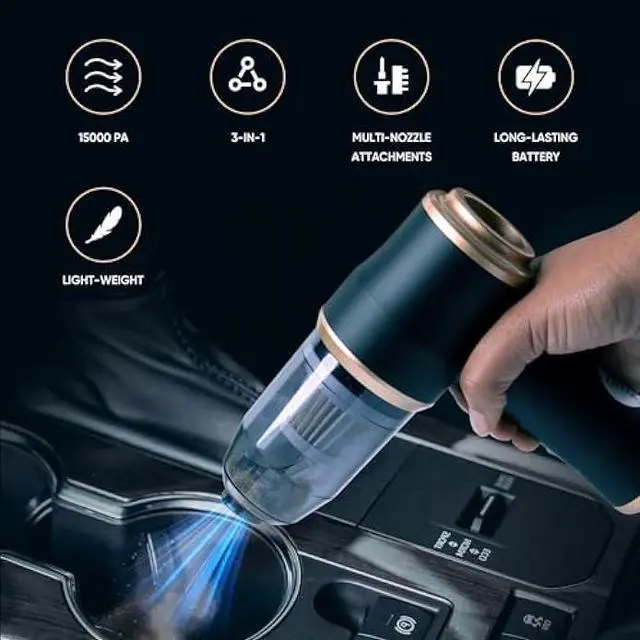 Alt view image 3 of 5 - ThomasWorth Handheld Vacuum Cleaner for Car with Strong 15000Pa Suction, 3-in-1 Mini Car Vacuum Cordless Rechargeable with 120W Motor Air Duster and Pump for Deep Cleaning Anywhere
