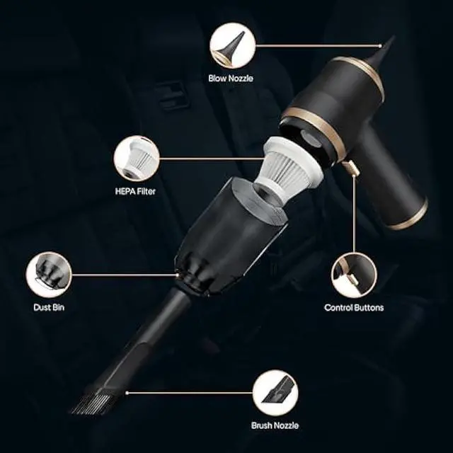 Alt view image 4 of 5 - ThomasWorth Handheld Vacuum Cleaner for Car with Strong 15000Pa Suction, 3-in-1 Mini Car Vacuum Cordless Rechargeable with 120W Motor Air Duster and Pump for Deep Cleaning Anywhere