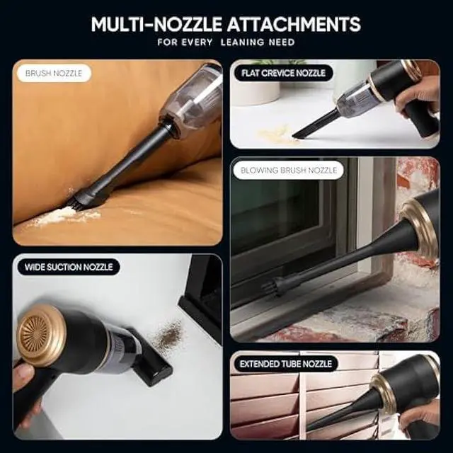 Alt view image 5 of 5 - ThomasWorth Handheld Vacuum Cleaner for Car with Strong 15000Pa Suction, 3-in-1 Mini Car Vacuum Cordless Rechargeable with 120W Motor Air Duster and Pump for Deep Cleaning Anywhere